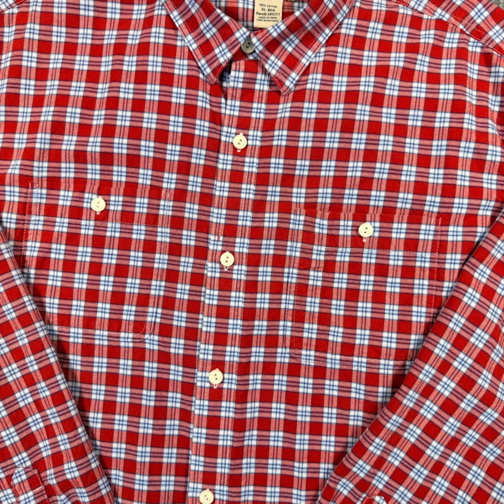 LL Bean Mens XL Regular Red Plaid Button Down Shirt Cotton Long Sleeve 285277 - Picture 4 of 12